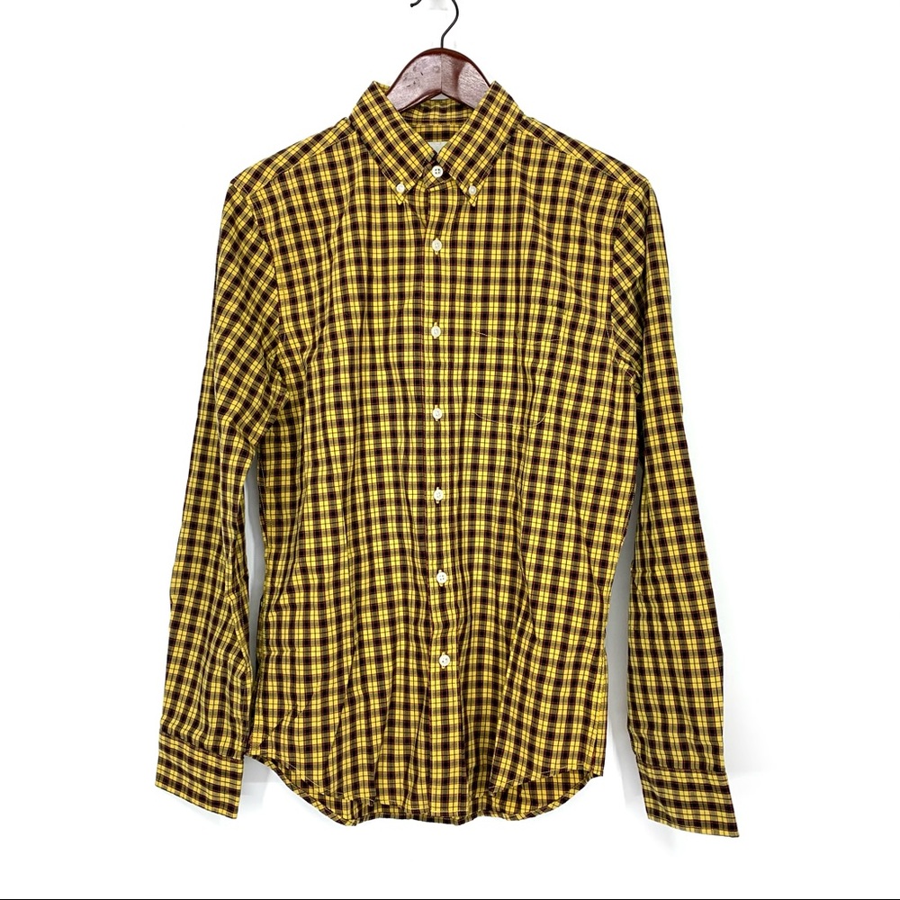 Men’s American Eagle Classic Fit Yellow Gingham Plaid Button Down Dress Shirt
